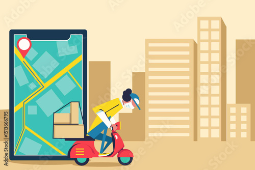 premium vector concept of express delivery service with scooter