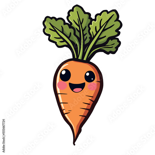 Cute Carrot Character with Big Eyes an Illustration Sticker For Food Market Design