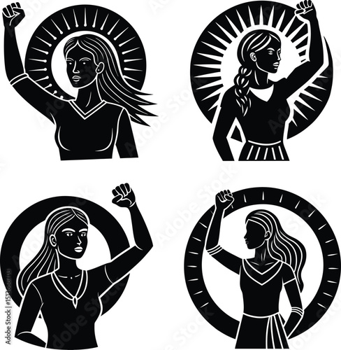 Black and white womens empowerment art featuring diverse female characters
