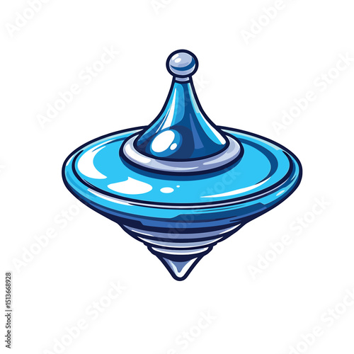 Illustration of a Spinning Top Toy in Blue and Silver Color Palettes