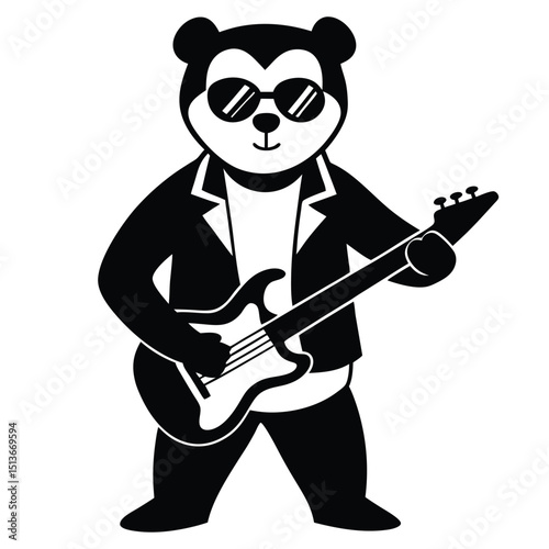 Panda with Guitar – A rockstar panda playing an electric guitar, wearing shades and leather jacket.
