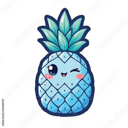 Cute Winking Pineapple Illustration for Stickers Ideal for Scrapbooking and Decoration Projects