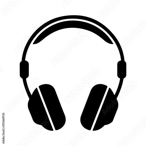 Headphone icon Silhouette vector style front view with white background