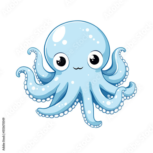 Cute Baby Octopus Illustration for Sticker Design With Soft Blue Color Palette Theme