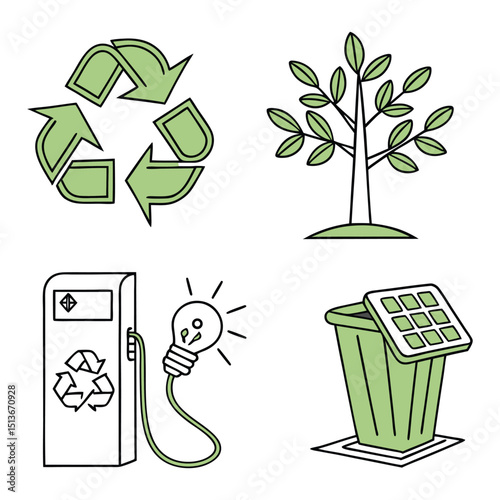 recycle bin with green leaves