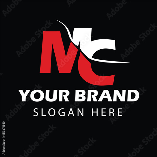 Professional 3D "MC" Logo Design – Bold Red & White with Dynamic Swoosh

