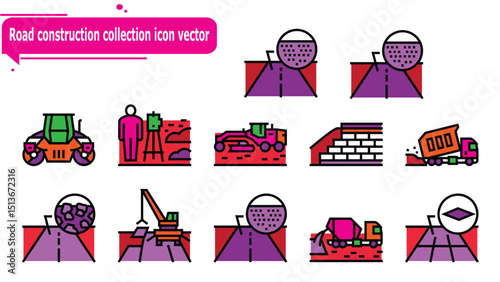Road construction collection icon vector