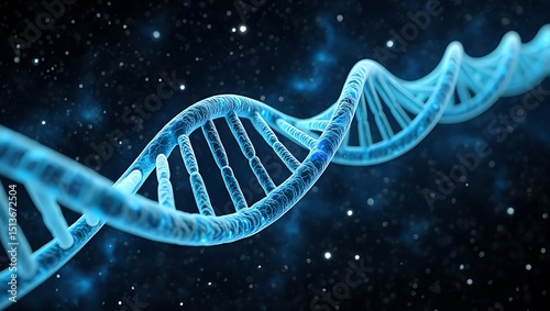 Abstract Dna Molecule Structure On Dark Blue Starry Background Illustration