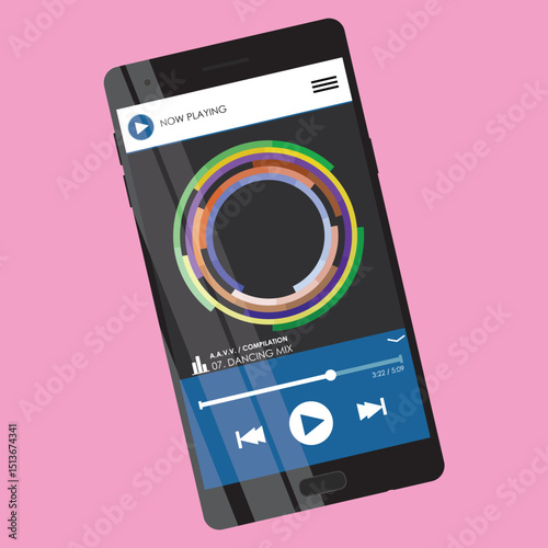 Minimalist illustration of a mobile device featuring a full-screen multimedia interface