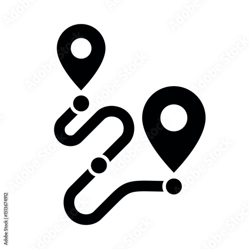 Route icon. A destination on a map. A symbol of distance, travel, or trip. A placemark, pointer, or marker on a geolocation map. A designation of an address or GPS location.
