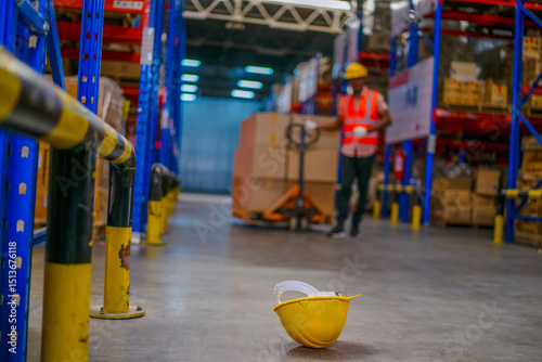 Logistics employees are working warehouse.