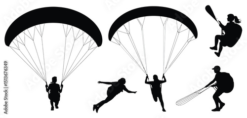 Paragliding Silhouettes Diverse Activities and People