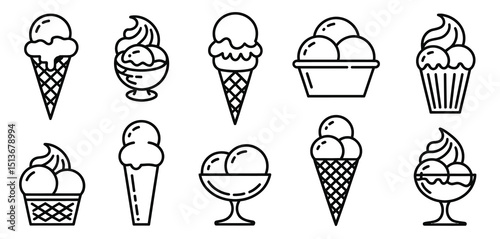 Ice Cream Icons Set Line Art Style Dessert Graphics
