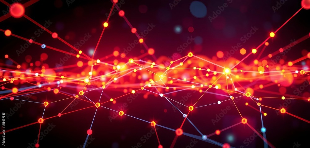 Fototapeta premium Abstract network nodes & glowing lines, representing AI-driven data flow optimization, abstract, artificial