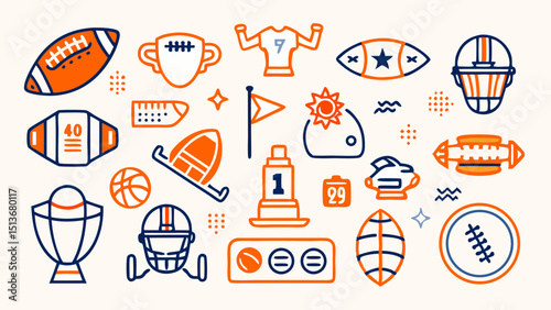 American Football Pattern – Balls, Helmets, Trophies, Jerseys, and Sports Icons