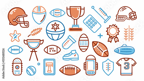 American Football Pattern – Balls, Helmets, Trophies, Jerseys, and Sports Icons