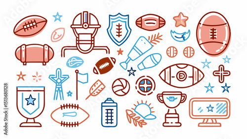 American Football Pattern – Balls, Helmets, Trophies, Jerseys, and Sports Icons