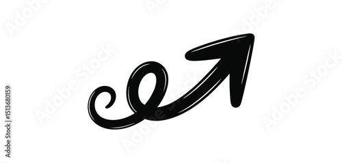 Hand Drawn Black Swirling Arrow Upwards Graphic Design Element