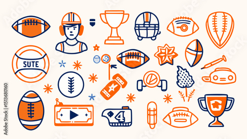 American Football Pattern – Balls, Helmets, Trophies, Jerseys, and Sports Icons