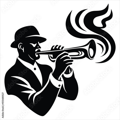 Trumpet Icons, Brass instruments icon, trombone, tuba, bugle, French horn silhouette sign symbol vector illustration, Flute player of hamilton icon silhouette illustration on white background