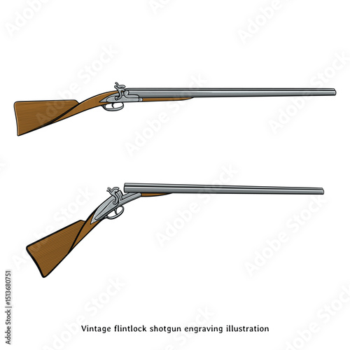 Flintlock Double Barrel Shotgun engraving illustration