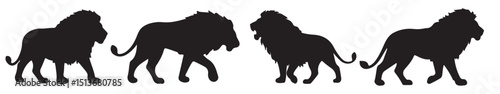 Lion's Silhouette: A series of elegant lion silhouettes, evoking strength, power, and regal presence, perfect for design elements.