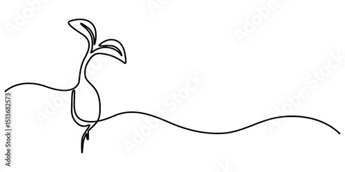 sprout continuous one line drawing, sprout continuous one line drawing. Seeds sprouting in the ground. Growth, seedling, gardening concept one line. Plant growth process Vector illustration. 