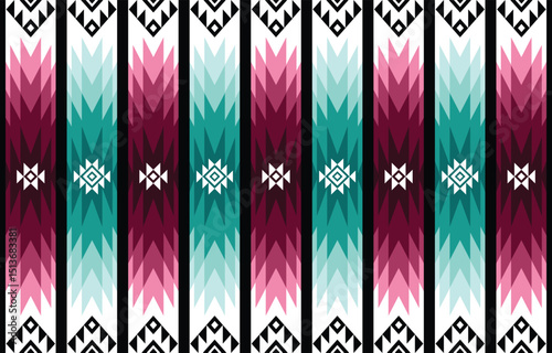Ethnic Geometric Design.Ethnic Pattern in tribal, folk embroidery abstract art colorful. ornament print. Ethnic Geometric Design for wallpaper,carpet, clothing, fashion, fabric.	