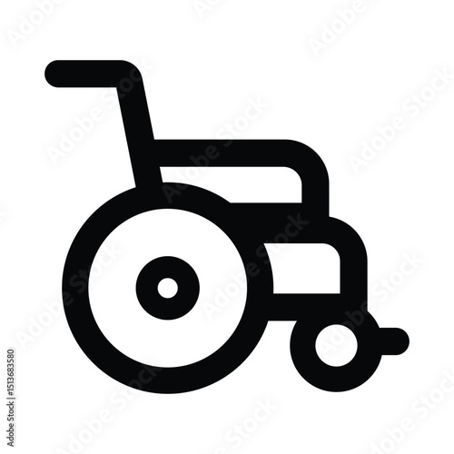 Wheel chair icon on trendy design. Wheelchair flat black vector icon.
