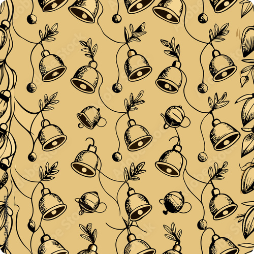 Seamless vector pattern featuring sleigh bells on a string design  
