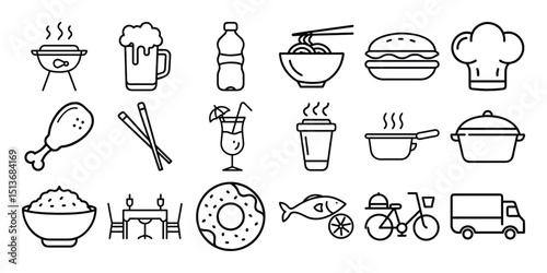 Food and Cooking Line Icons Set – Vector Outline Pack