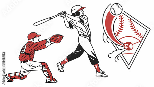 Baseball Icons and Players – Bats, Gloves, Balls, Fields, and Action Graphics