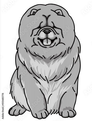 チャウチャウ　白黒　犬のイラスト　chow chow	
