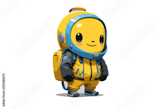 Adorable Yellow Astronaut Character Illustration Cute Space Explorer with Backpack, Ready for Adventure