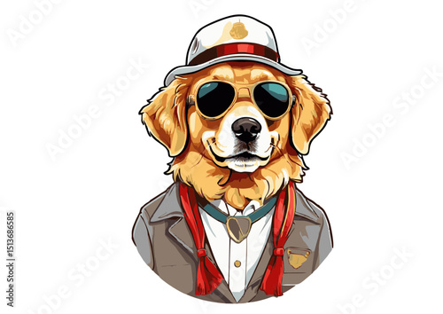 Stylish Golden Retriever Dog in Sunglasses and Hat A Cool Canine Illustration
