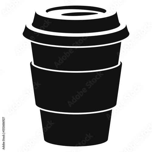 disposable coffee cup. A high-contrast, silhouette graphic of a disposable coffee cup with a lid and sleeve.
