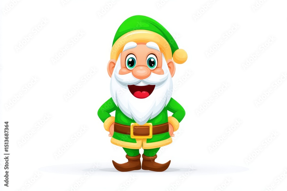 Obraz premium Jolly Green Gnome Festive Cheer - A cheerful gnome, symbolizing joy, festivity, happiness, winter holidays, and goodwill. He's perfect for greeting cards and festive designs