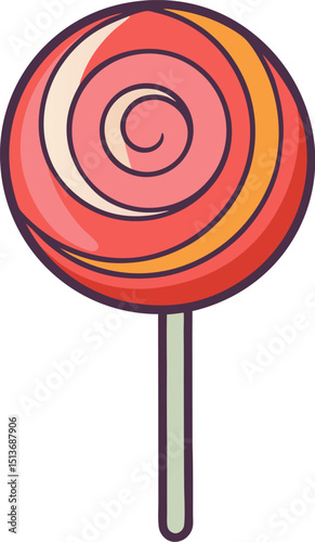 Cartoon swirl lollipop illustration in bold red and white spiral design