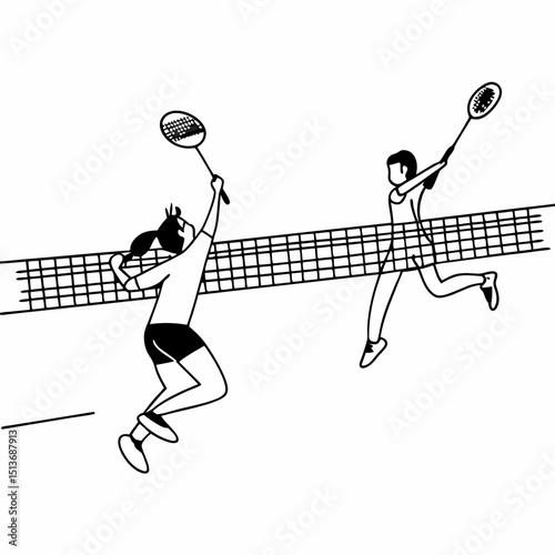 Badminton players action shot clean cutout illustration