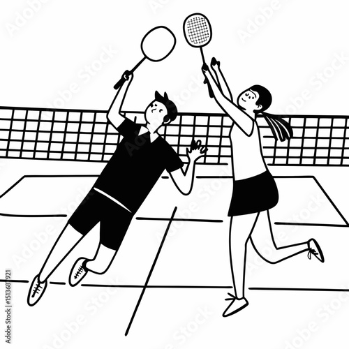 Badminton players action shot clean cutout