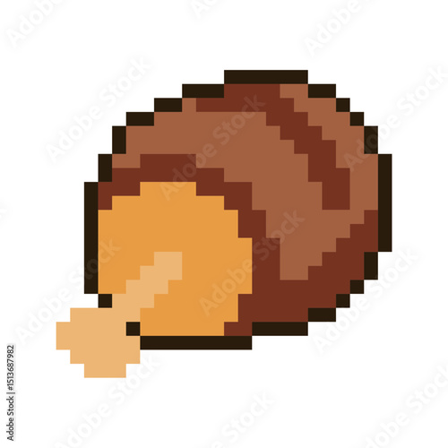 Brown Roasted Ham, Pixel Art Icon, Isolated