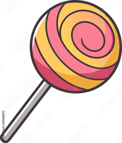 Striped pink lollipop icon in fun candy themed cartoon vector