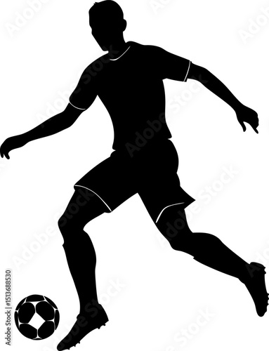 Football Soccer player silhouette with ball. High quality isolated Logo. Sport player shooting on white background. Vector illustration