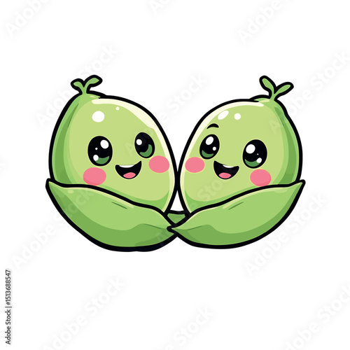 Cute Green Pea Cartoon Stickers Pack Illustration of Sweet Food in Style
