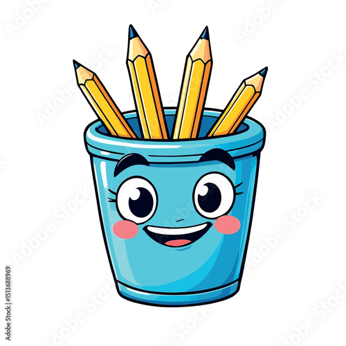 Cheerful Pencil Holder An Animated Stationery Sticker Full Of Joy And Creativity