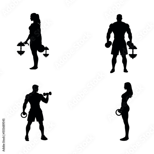  Gym Fitness Workout Silhouette Collection Exercise Poses Vector Illustration for Training and Sports Design