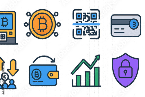 Modern Bitcoin ATM Vector Icon Set – Crypto & Blockchain Theme