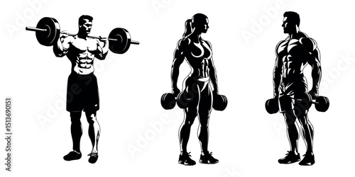  Gym Fitness Workout Silhouette Collection Exercise Poses Vector Illustration for Training and Sports Design