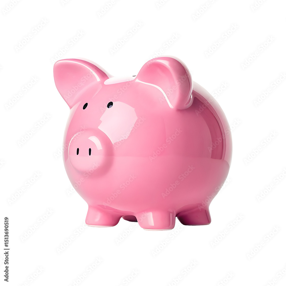Obraz premium A glossy pink piggy bank on a bright isolated on a transparent background