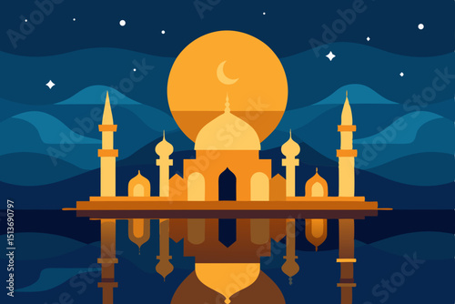 golden hour image of a mosque reflected in water .svg
